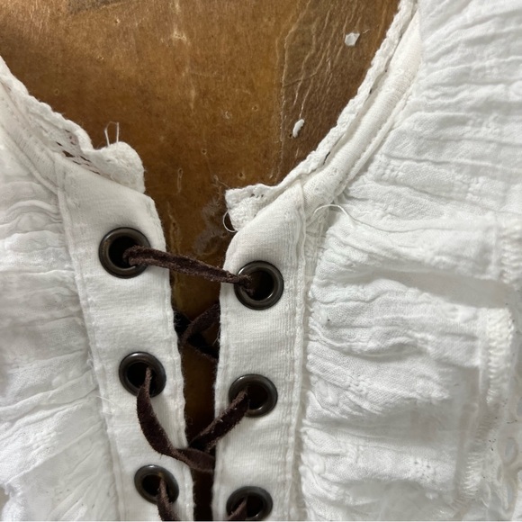 Free People Cream Ruffled Tie Front Blouse - Picture 6 of 10